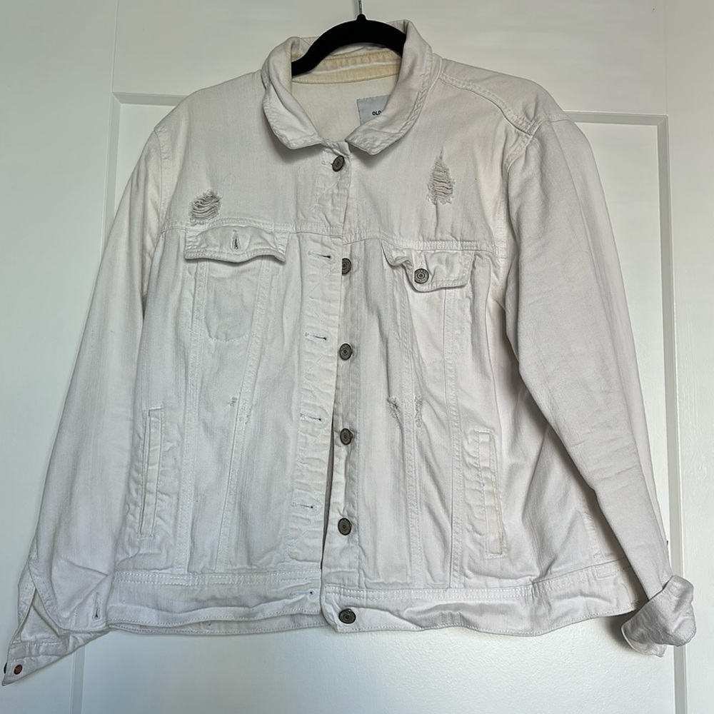 White old navy distressed denim jacket